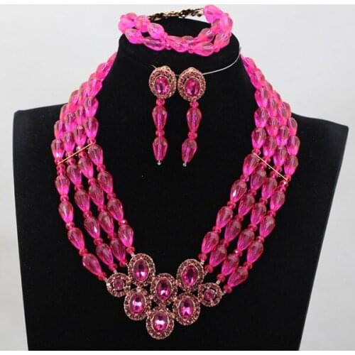 Charming Fuchsia Pink African Jewelry Sets Chunky Beaded Crystal Rhinestone Bride Jewelry Sets 9 Colors Free Shipping WD975