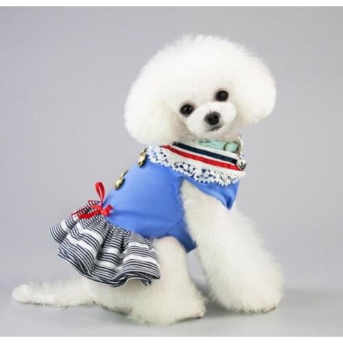 Spring/Summer Uniform Skirt Pet Clothes Dog Clothes Pet Skirt Striped Blue Pet Clothes Dress Red Bow Dog Dresses Dog Supplies