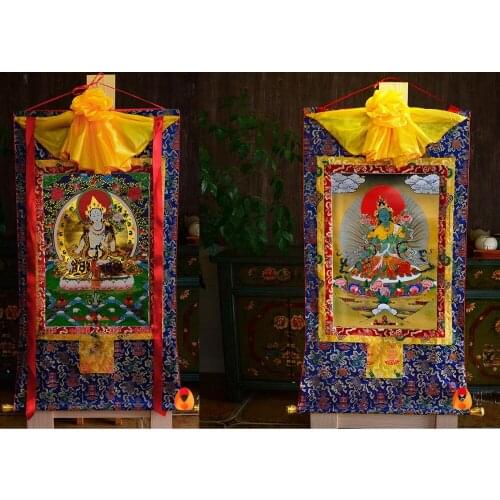 2P Wholesale Buddhist Buddhism HOME WALL Decor ART silk Bodhisattva Tara(Green) White Tara Buddha Thang-ga Thangka art painting