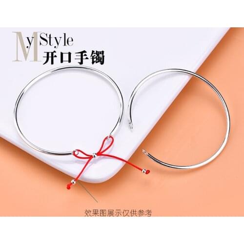 925 Sterling Silver Band opening Bracelet simple versatile silver bracelet hand woven jewelry DIY accessories material bag