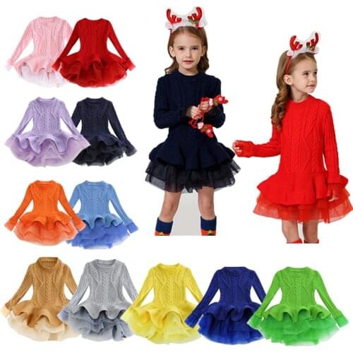 1-8 Years Girls Dress Clothes Christmas Costume Long sleeve Knitted Winter Clothes Girls Princess Dress Up Party Christmas