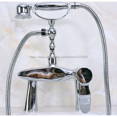 Polished Chrome Bath Faucets Deck Mounted Bathroom Basin Mixer Tap With Hand Shower Head Bath & Shower Faucet Nna106