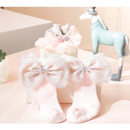Baby Girl Hair Band Socks Set Crown Princess Hair Accessories Pure Cotton Soft and Comfortable for Little Newborn Baby Kids Gift