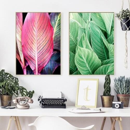 Green Plant Red Leaves Nordic Decoration Home Posters and Prints Bedroom Living Room Pictures Modern Wall Art Canvas Painting