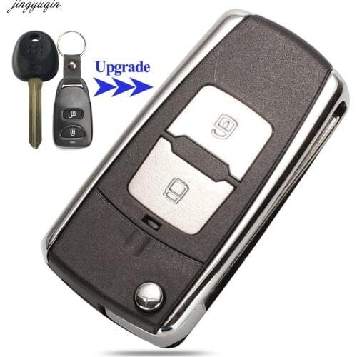 Jingyuqin Remote Flip Car Key Case Shell Modified For Hyundai Elantra Santa FE Atos Trajet Alarm 2 Buttons No Battery Holder