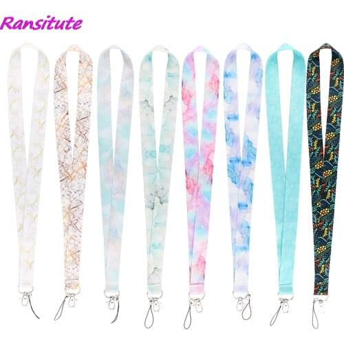 Ransitute R2154 Fashion Bohemian Marbling Painting Art Key Chain Lanyard Neck Strap For Phone Keys USB ID Card Creative Lanyards