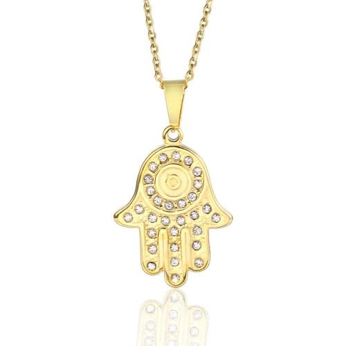 RIR Crystal Hand of Fatima Pendant Necklace In Stainless Steel Gold Hand Necklaces Jewelry For Women