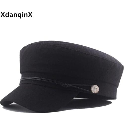XdanqinX 2021 New Womens Military Hats Elegant Retro Ladies Navy Hat ins Style Trend Fashion Flat Caps Snapback Cap Multicolor