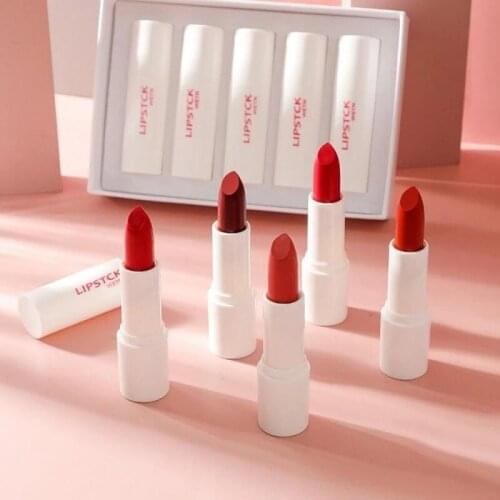 5pcs/set of Long Lasting Nude Color Lipstick Matte Lipstick Waterproof Velvet Lip Gloss Ladies Red Lip Gloss Beauty Cosmetics