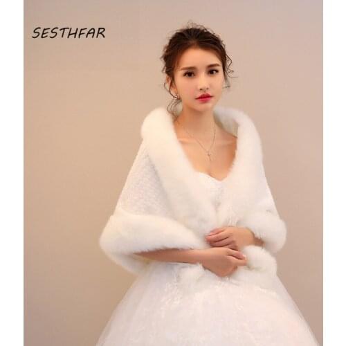 Bridal Wrap Jackets Winter Warm Faux Fur Wedding Coat Women Winter Casual Occasion Wrap PJ022