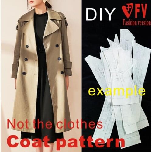 Pattern making womens British style lace-up trench coat pattern clothing sewing drawings 1:1 coat pattern BFY-338