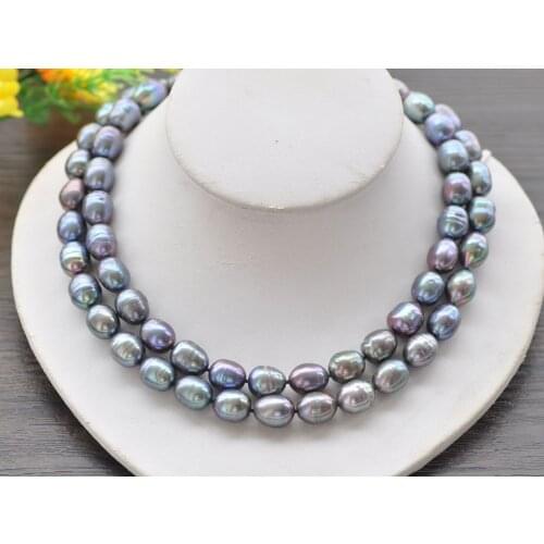 Z10169 Big 34" 16mm Peacock-Black Rice Freshwater Pearl Necklace