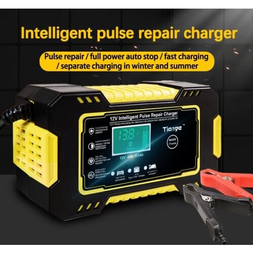 EU Plag 6A Car Battery Charger 12V Touch Screen Pulse Repair LCD Fast Power Charging Wet Dry Lead Acid Digital LCD Display