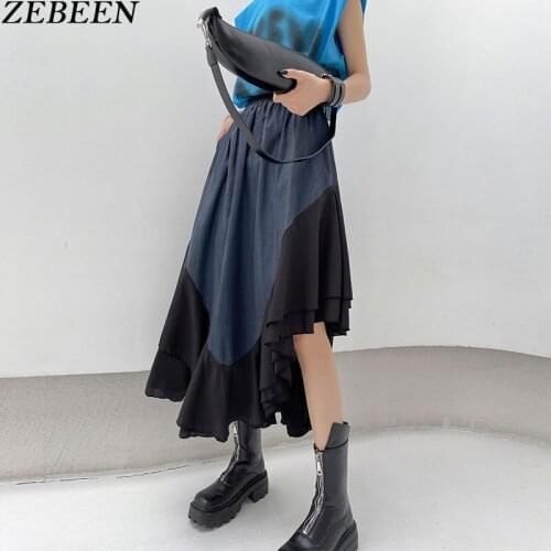 High waist Japanese street style skirt for women 2021 summer Hanging feeling was thin irregular Mid-length a-line long skirts