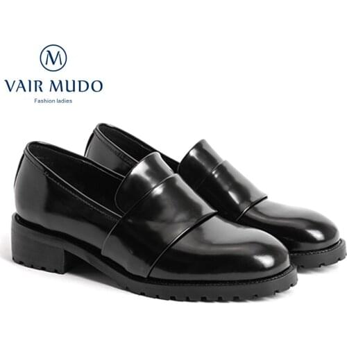 VAIR MUDO 2021 New Women Pumps Shoes Black Low Heels Basic Genuine Leather Round Toe Spring Autumn 3.5cm MATURE Rubber ShoesD29L