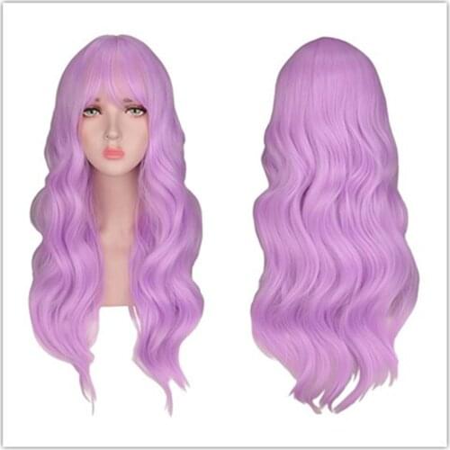 SuQ Women Long Light Purple Wig Hair Synthetic Natural Water Wave Cosplay Party Heat Resistant Daily Fashion Wigs