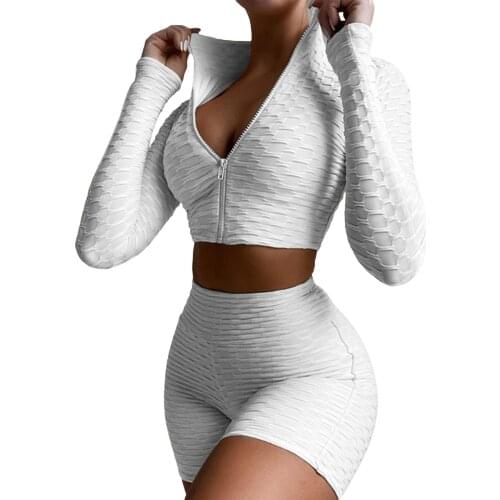 2Pcs Women Yoga Set Sports Tracksuit Long Sleeves Zipper Coat+High-Waist Shorts Female Fitness Gym Legging Yoga Suit Sportswear
