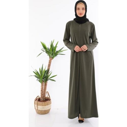 Womens Khaki Zippered Prayer Dress - Dress for Prayer, Muslim Woman Dress, Prayer Dress