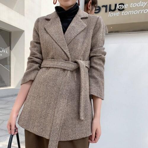 Winter elegant thick woolen short suit jacket womens suit coats woolen coat womens casual Vintage wool coat women coat women