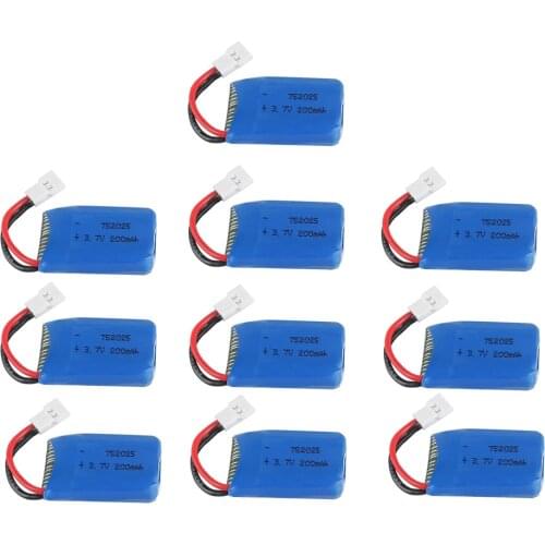 10pcs 3.7V 200mAh Drone Rechargeable Lipo Battery 752025P For RC Syma X4 X11 X13 Aircraft