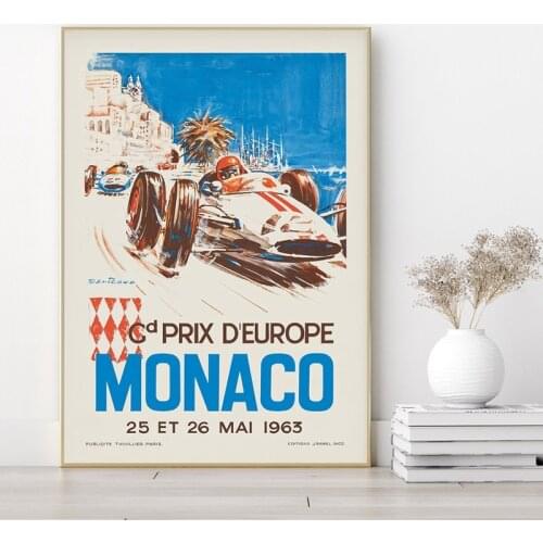 1963 Monaco Grand Prix Print Michel Beligond Drag Racing Vintage Ad Poster Retro Wall Art Canvas Painting Picture Home Art Decor