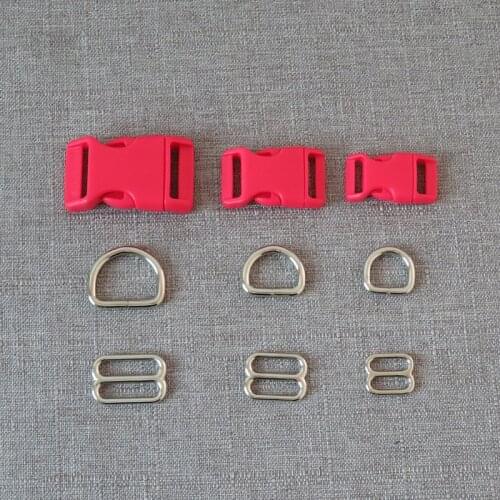 20Sets/Lot Plastic Buckle Metal D Ring Adjuter Tri Glides Straps Belt Loop Slider For Pet Dog Collar Harness Hardware Accessory