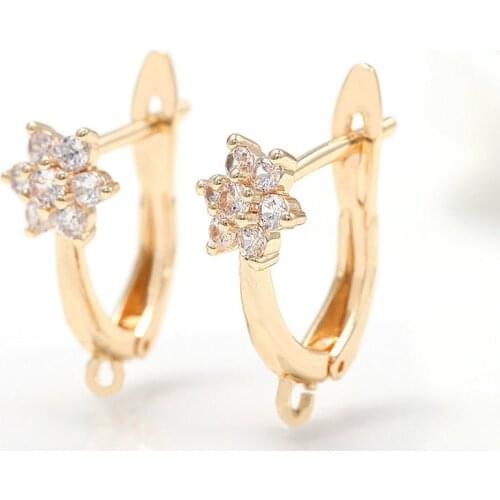 4PCS New Design Luxury AAA Zircon Flower Earrings Clasps Earring Hooks DIY Craft Jewelry Accessories Brass Metal Plated 14K Gold