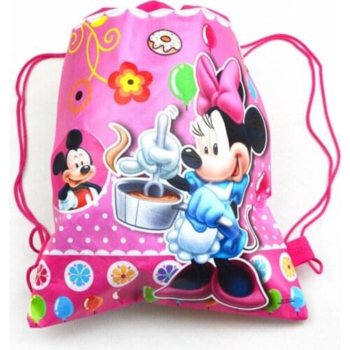 6pcs/lot mickey bag Disney party Gift Bag Cartoon Drawstring Bag Non-woven Bag Fabric Backpack Child Travel School Bag