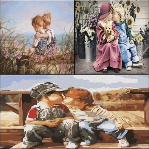 Brotherhood Pictures DIY Painting By Numbers On Canvas Beautiful Memory Photos 40*50CM Home Decor Rare Gifts Accept Custom
