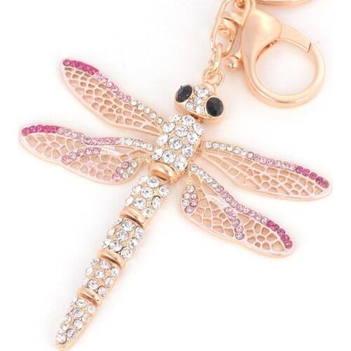 Crystal-Butterfly Keychain Bohe Dragonfly Pendants Keyring Women Jewelry Gifts Enamel-Insect-Animal Charms Key Chain Car Bags