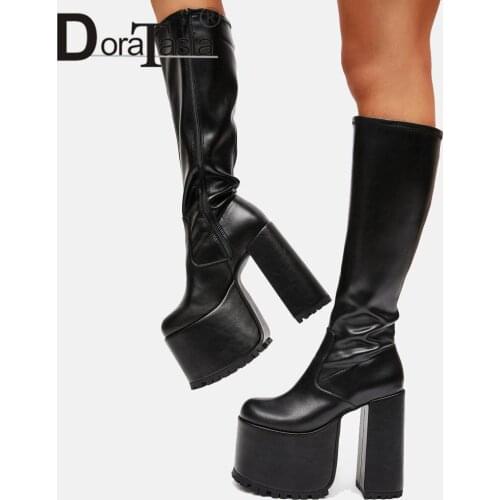 DORATASIA Big Size 35-43 Brand New Ladies Thick High Heels Boots Fashion Zip High Platform Boots Women Party Sexy Shoes Woman