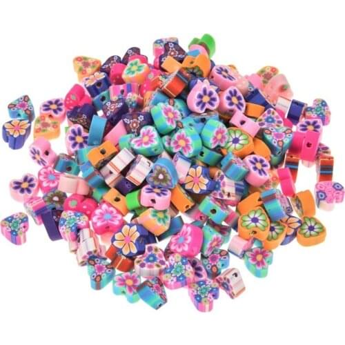 50pcs 10mm Mixcolor Heart Flower Pattern Beads Polymer Clay Spacer Loose Beads for Jewelry Making DIY Bracelet Accessories