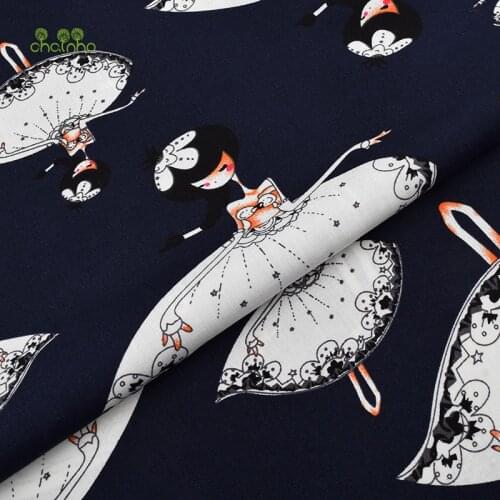 Chainho,Summer Apparel Fabric/Dancing Girls Series Printed Pattern/Imitation Silk/Skirt/Dress/Shirt Material/Half Meter 50x140cm