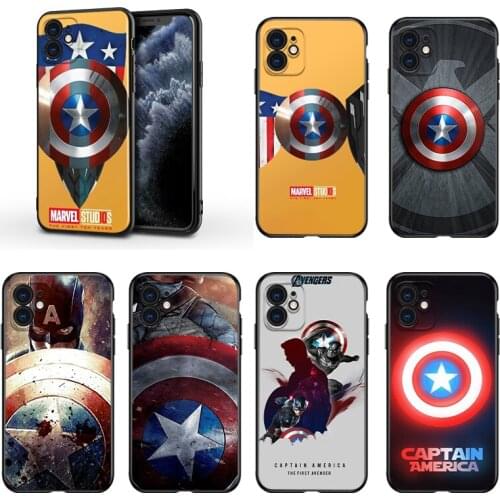Marvel Captain America Shield For Apple iPhone 13 12 11 Mini XS XR X Pro MAX SE 2020 8 7 6 5 5S Plus Black Silicone Phone Case