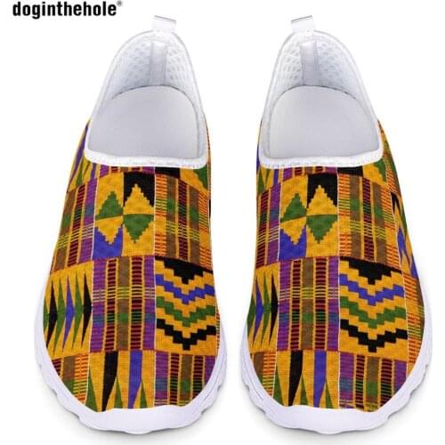 Doginthehole Flats Women Slip On Vulcanized Shoes Polynesian Traditional Tribal Style Men Mesh Soft Breathable Womens Shoes