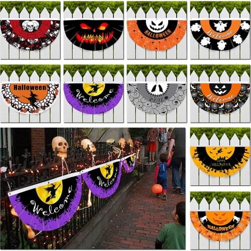 Halloween Outdoor Banners Welcome Home Front Door Decorations Pleated Fan Flag Bunting Pumpkin Ghost Decor Hot Selling