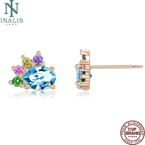 INALIS Stud Earrings Romantic Copper Champagne Gold Plated Colors Cubic Zirconia Earring For Women Anniversary Jewelry Hot Sale