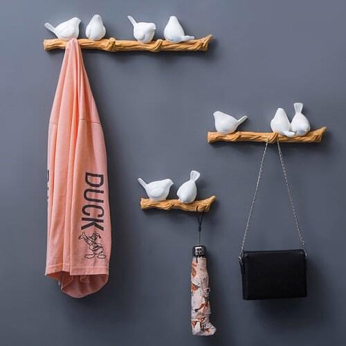 Quality Simple Suspension3D Bird Resin Hook Clothing Store Living Room Creative Nordic Wall DIY Decoration Coat Rack 5 Colors