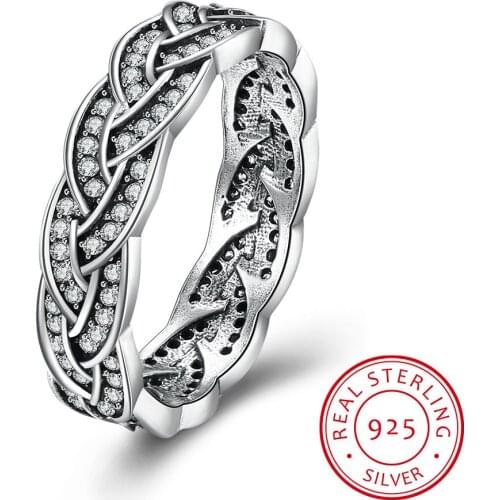 UFOORO 2017 New promise rings 925 Sterling Silver eternity ring Sparkling Braided Crystal Ring For Women cz Wedding Jewelry