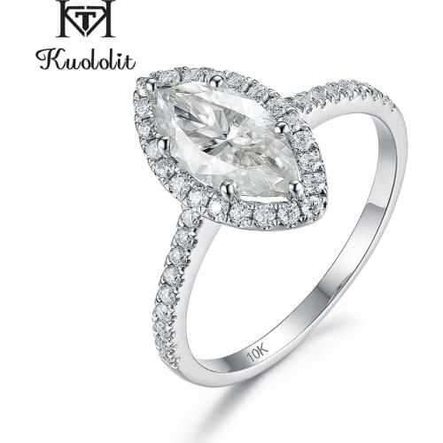 Kuololit 1.5CT marquise Moissanite 585 10K 14K Yellow gold Rings for Women Vintage Solitaire ring for promise Anniversary Bridal