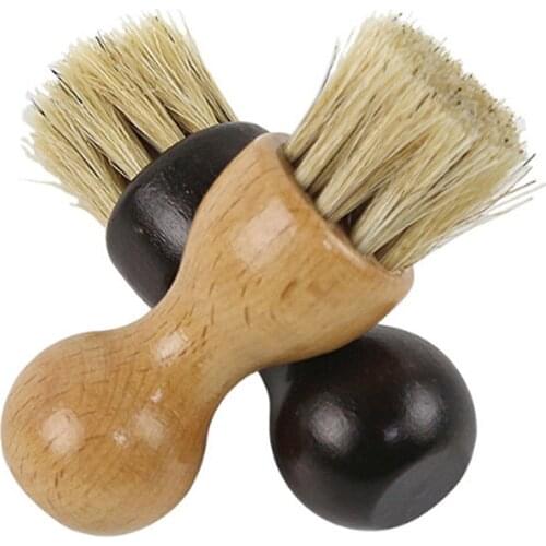 Hot 1pcs Wooden Handle Shoes Shine Brush Polish Bristle Hair Buffing Brush Mini Gourd Shoes Oil Brush Dropshipping