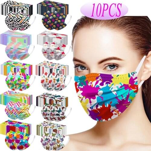 10pc Disposable Masks For Women Men Colorful Design 3ply Protec Filter Masks For Casual Breathable Mouth Masks Halloween Cosplay