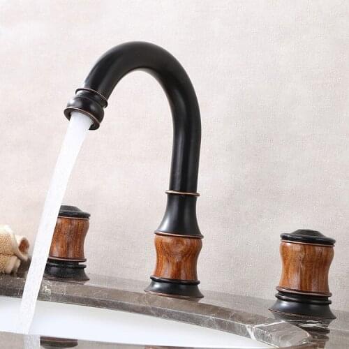 Oil Rubbed Bronze Solid brass Widespread Two Handles waterfall Bathroom Sink Faucet Basin Vanity Mixer Tap