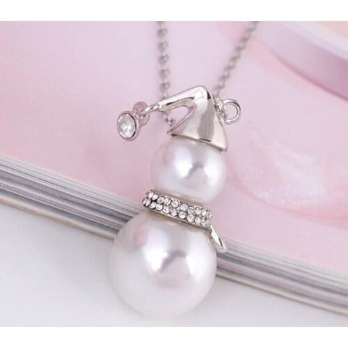 Fashion Cute Snowman Pendant Long Necklace For Women Gold Color Pearl Jewelry Gifts Wedding Jewelry Santa Claus Christmas Trendy