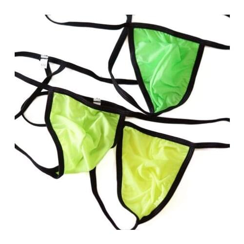 G7992 Mens Triangle Back String Posing Thong Contoured Pouch Silky soft semi c-thru Thin Swim Fabric