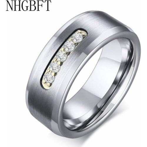 NHGBFT 8mm wide simple CZ Tungsten Carbide ring For women mens Wedding engagement ring