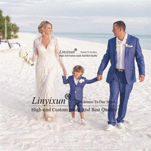 Latest Coat Pant Design Beach Wedding Dress Casual Mens Groom Suit Jacket Pants Custom Made Mens Clothing Blue Costume Homme