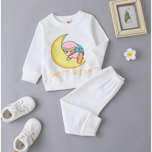 New Cotton Baby Girl Clothes Winter 2 Piece Set Bear Moon Long Sleeve Sweater Tops+trousers Soft Casual Baby Pajamas Home 0-18M