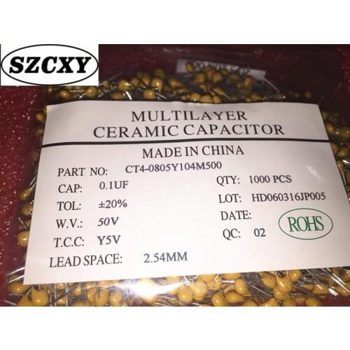 New and original 100PCS 0805 104M/50V 100NF 0.1UF Pin pitch 2.54MM 104 2.54MM Multilayer ceramic capacitor