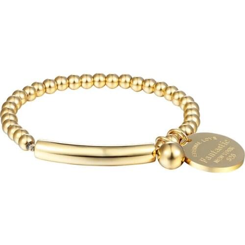 New High Quality Double Elastic Rope Beads Round Charm Bracelet For Women Titanium Steel Gold Color Bracelet Jewelry Lover Gift